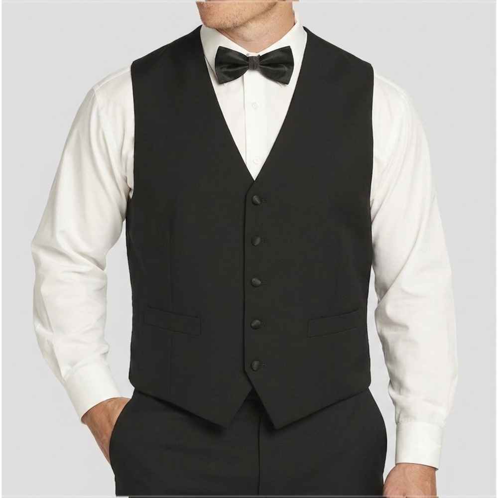 Tommy Hilfiger Mens Modern fit Button-Up Tuxedo Vest 3XL Black Solid Wool